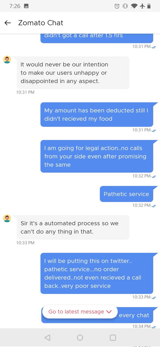 StreamVick's tweet photo. Pathetic service from @zomatoin Order placed at 9pm and kept me waiting for 10:45pm. I kept asking about call back but no response fr Zomato's side. At 11 in d night I was left stranded for food. Never am gonna chose to order from Zomato. #BoycottZomato https://t.co/l419fD8fv5