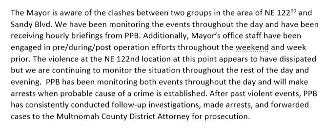 KOINNews's tweet image. We reached out to Mayor Wheeler's office asking if the mayor was aware of the violent clash between the 2 groups in NE Portland and if there is a plan for Portland Police to respond if the violence escalates. This is the response we received:  koin.com/news/protests/…