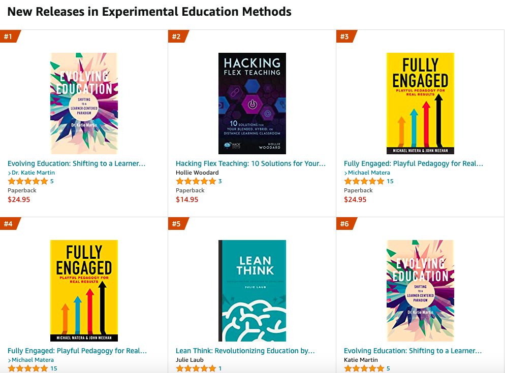burgessdave's tweet image. Love seeing #EvolvingEducation by @katiemartinedu &amp;amp; #FullyEngaged by @mrmatera &amp;amp; @MeehanEDU holding 4 of the top 6 new release spots in Experimental Edu on @amazon!!  
#EvolvingEducation: amazon.com/Evolving-Educa…
#FullyEngaged: amazon.com/Fully-Engaged-…
#dbcincbooks #tlap