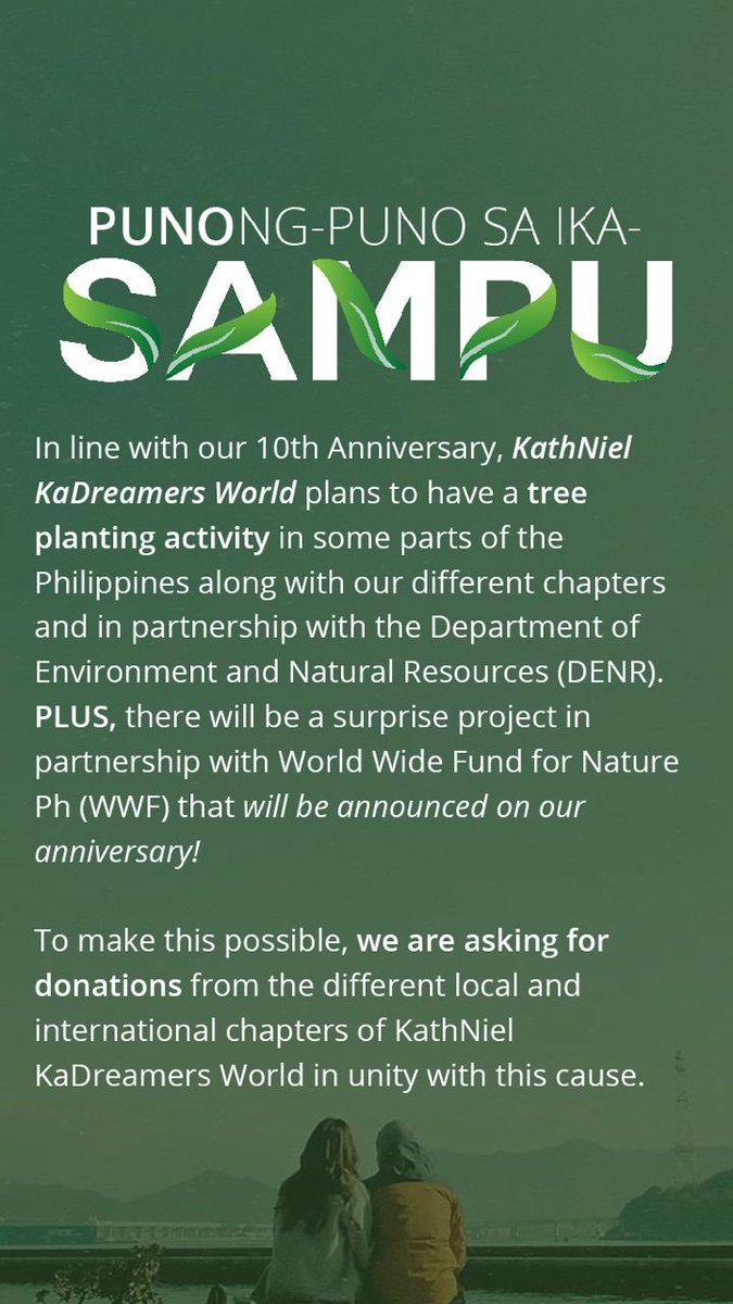 KaDreamersWorld's tweet photo. Hello KaDreamers!

Days before our 10th anniv, we at KaDs Main, present you our projects for Sept. 4!

KathNiel keeps us going. So in part, let's help the very nature that helps us in our everyday living.

Advance Happy 10th Birthday to us, KaDreamers World!

Even. Steady. True. https://t.co/h6H4YJkajJ