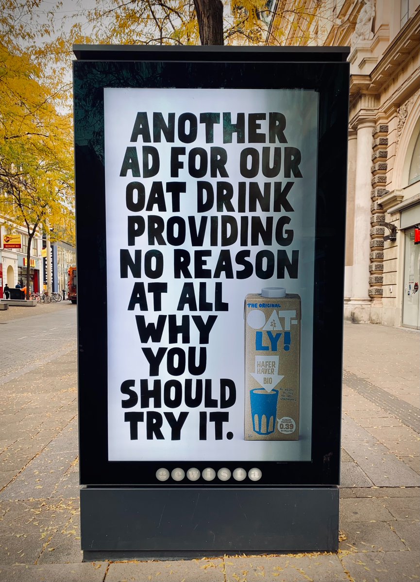 BubbleOutdoor's tweet photo. We can't get enough of @Oatly's clever copy 😂 #6Sheet #digitaloutdooradvertising https://t.co/O8ywfQJoc5