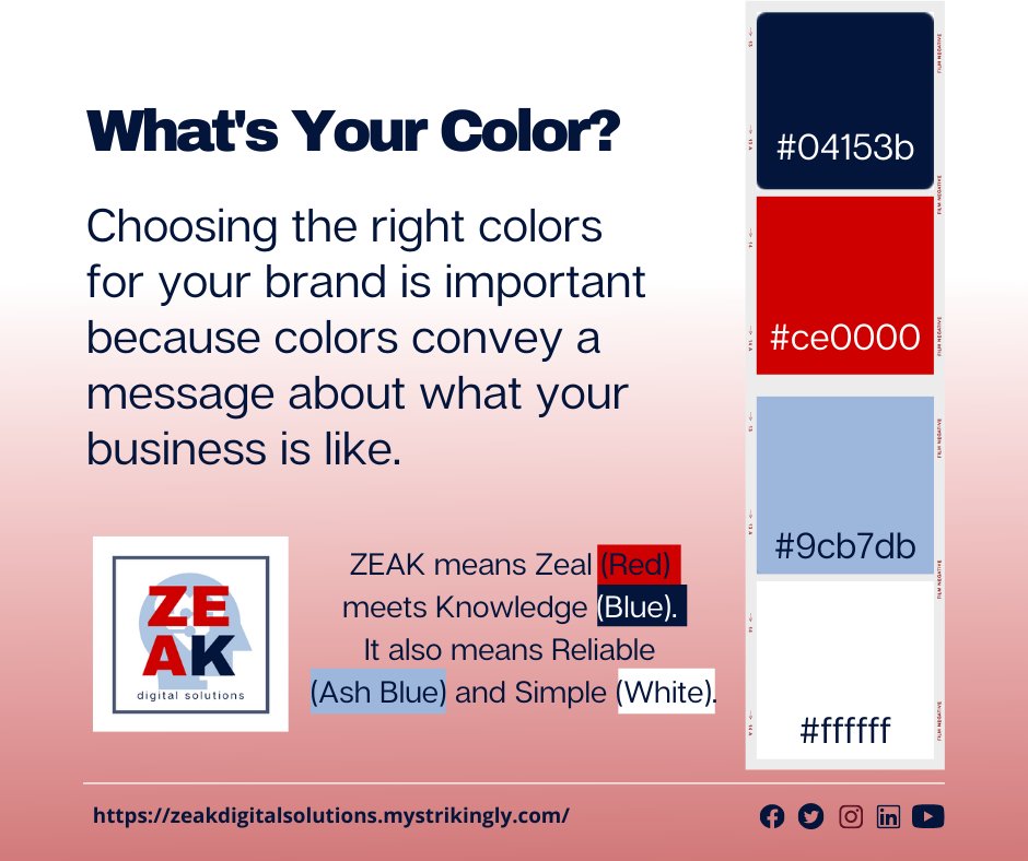 ZEAKDigital's tweet photo. Brand and branding are more than just color, logo, and the product. Yet, the choosing the right colors will help you connect to your consumers 💑.

Follow ZEAK Digital Solutions on Facebook, Twitter, Instagram, LinkedIn and YouTube!

#socialmediasuccess #zeakdigitalsolutions https://t.co/26Ynd6N6wC