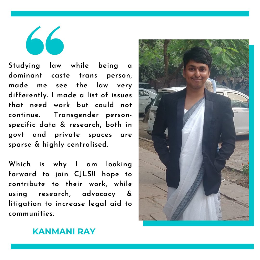 We are excited to welcome Kanmani as our new Research Associate!! 

Kanmani R is a trans woman & student pursuing LL.B. from Campus Law Centre, Faculty of Law, University of Delhi (final semester). Her pronouns are she/her. 

#cjls #law #newcolleagues #jgu #society #justice