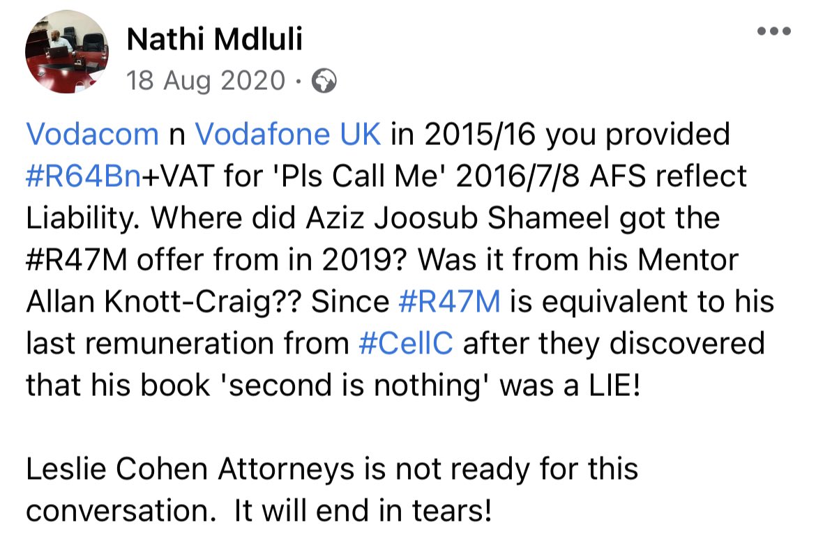 NelsonQ_Tau's tweet photo. #PleaseCallMe facts that mainstream media wont dare talk about. We shall provide it anyway for South Africans to understand how huge this matter is, Until @Vodacom and @VodafoneGroup do whats right by our Inventor. #CEOReview Judgement is imminent @IOL @insightfactor @LandNoli https://t.co/uybwSj3e0s