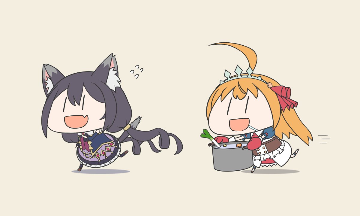 karyl (princess connect!) ,pecorine (princess connect!) 2girls multiple girls animal ears black hair chibi cat girl cat ears  illustration images