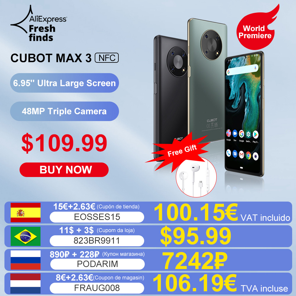 Introducing #CubotMax3, The most affordable big size smartphone with powerful performance and stylish design! #MAX3 is now available for $109.99 at AliExpress. Buy Now 🛒  bit.ly/3rOyRmn