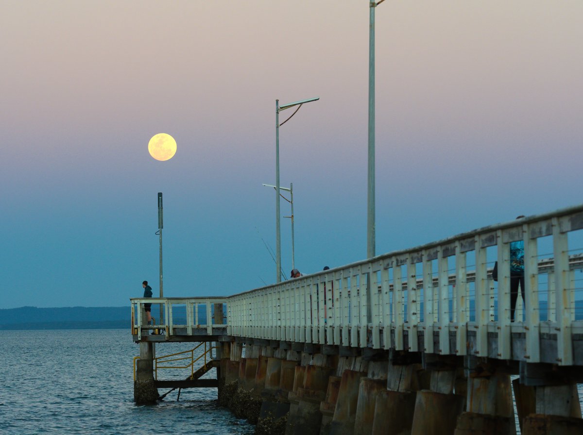 Moonrise last night over Wellington Point Jetty.
