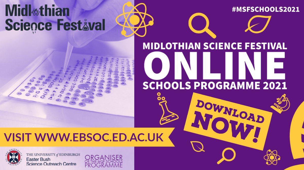 EBSOClab's tweet image. The @MidlothSciFest Schools Programme #MSFschools2021 is here! 

All @midgov schools can grab take part in this year&apos;s festival- just download your programme edin.ac/3CRVsDl and plan some exciting &amp;amp; inspiring STEM activities for your learners for this October!