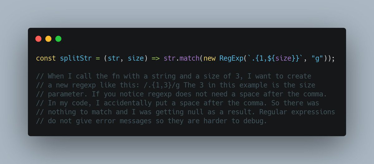 mac_experts's tweet image. The other day I posted my function for splitting strings into equal parts. There was an error in it and it returned null. Below is the corrected code and the explanation.
