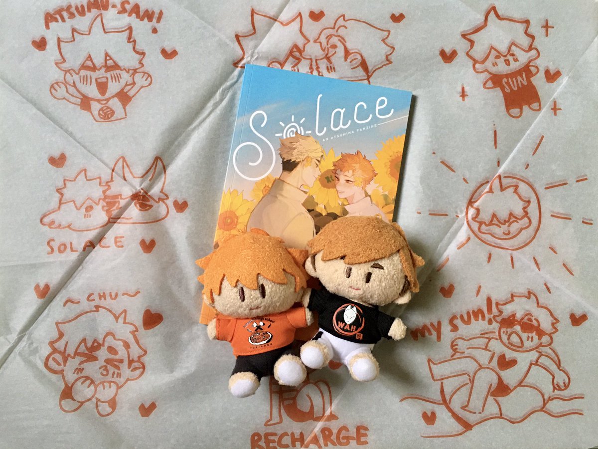 I can't get enough of atshn merch's cuteness 😩😭💛🧡

Thank you <a href="/TOKIDOKI_PH/">TOKI</a> for bringing Solace <a href="/AtsuhinaZine/">Solace: an Atsuhina Zine</a> home 🥺

PS. I'm keeping the packaging because it's so cute, I won't and can't throw it away 🥺😭 (just look at tsumu &amp; his sun 🤣)