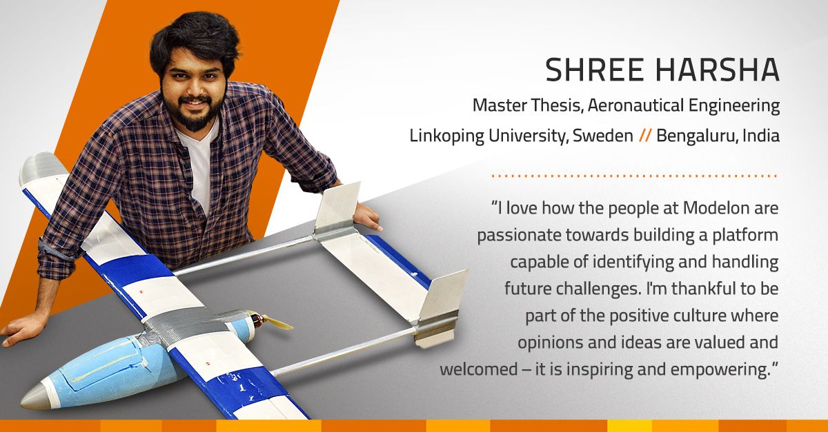 Modelon's tweet photo. Meet Shree Harsha - a master thesis student at Modelon studying for his MSc in Aeronautical Engineering. As a master thesis student, Shree is working on the development of flight control methodologies and aircraft performance analysis. #MasterThesis #OneModelon https://t.co/v5P2hHmE8f