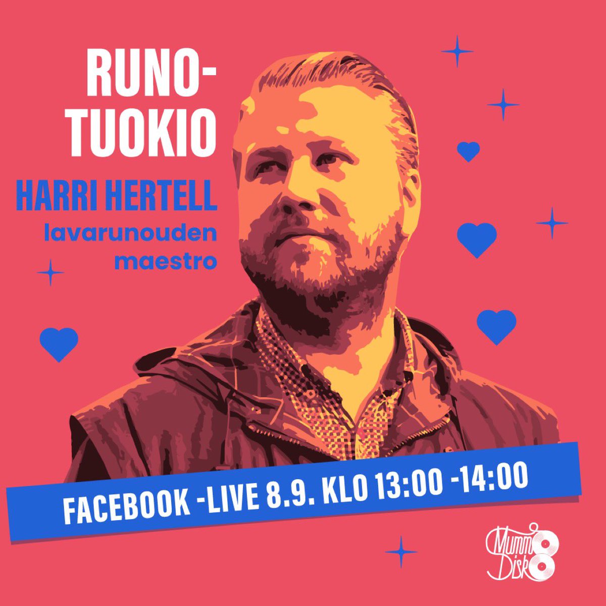 mummodisko's tweet photo. Mummodiskon olohuoneen runolähetykset jatkuvat taas 8.9. klo 13-14 Mummodiskon Facebookin livelähetyksessä! Nähdään siellä!

https://t.co/8ZqpQx1hL3

#mummodisko #vanhustyö #lavarunous #harrihertell https://t.co/HemAo6kVyf