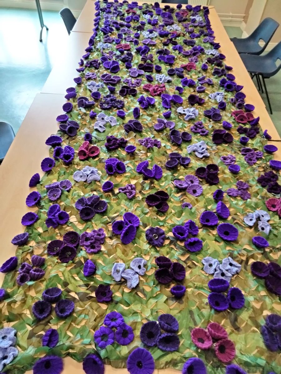 PurplePoppyUK1's tweet photo. 1,000 Poppies stitched on to this display for today’s Service to remember the Animals that have served our Nation #PurplePoppyDay https://t.co/LZFsWcLza8