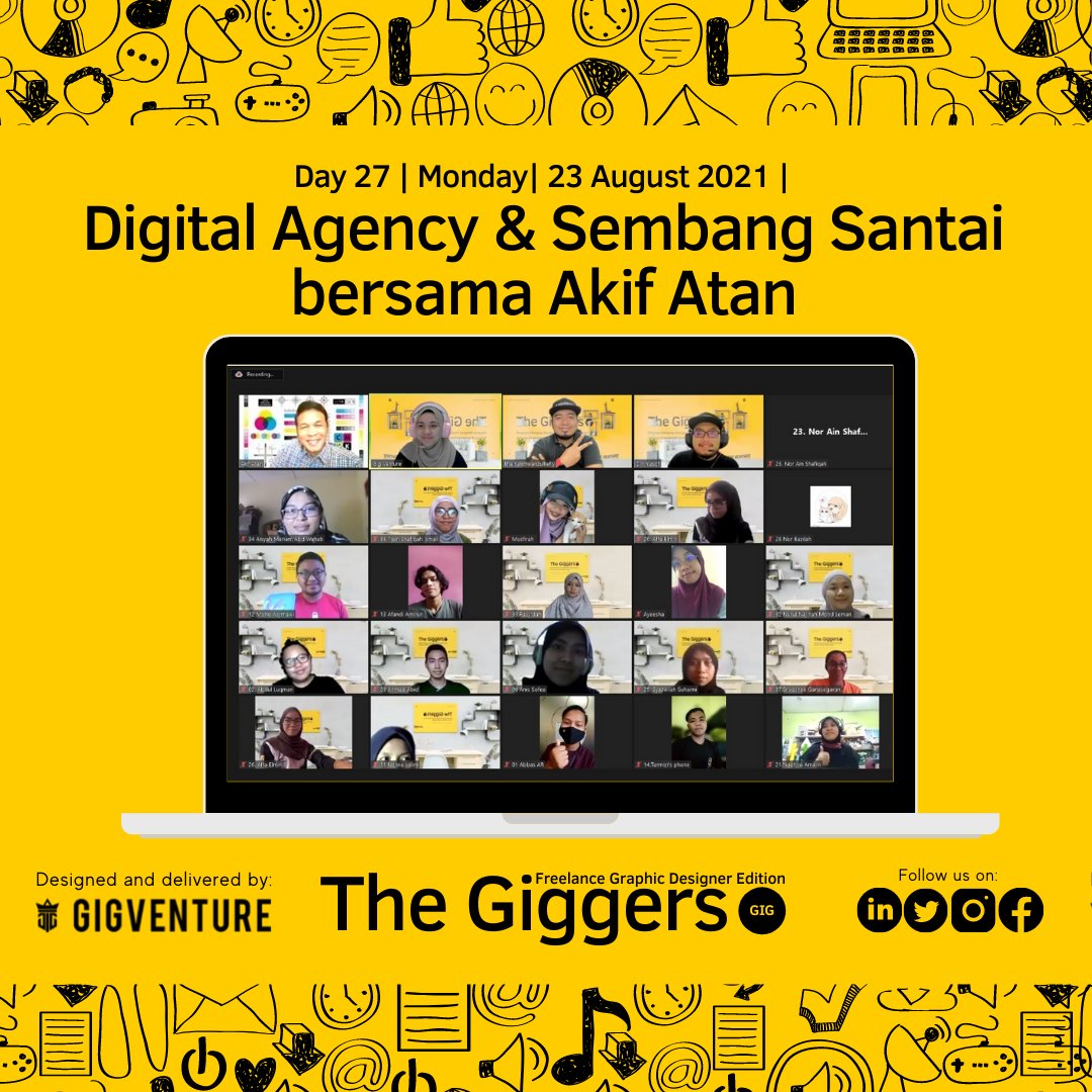Day 27/30

Digital Agency &amp; Sembang Santai bersama Akif Atan

Kali ini para peserta diberi taklimat mengenai Digital Agensi dalam bisnes design dan bagaimana persediaan untuk menubuhkan Digital Agency.

#TheGiggers
#GigVenture