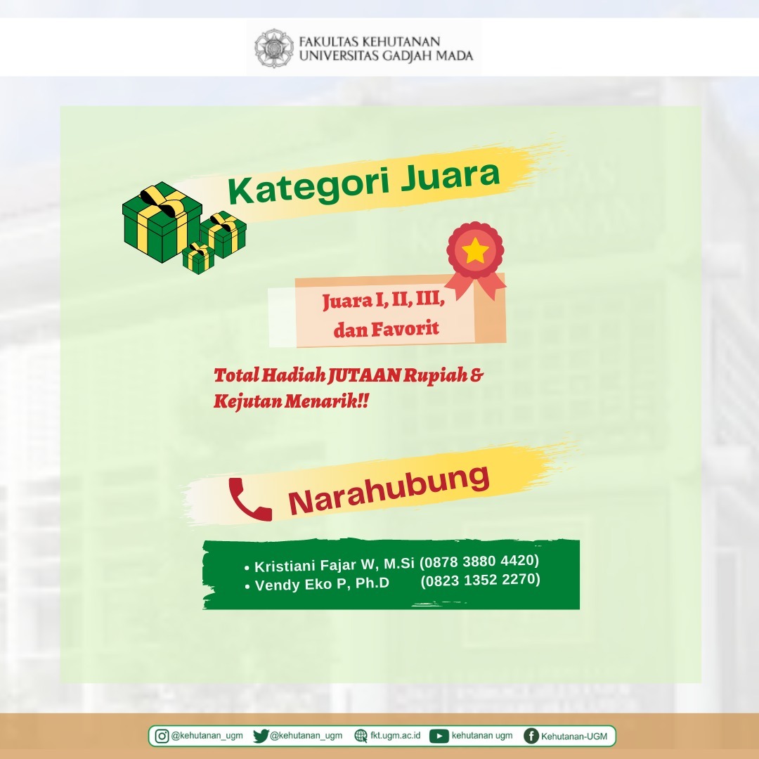 kehutanan_ugm's tweet photo. Pandemi tidak menyurutkan semangat rimbawan untuk berkiprah di berbagai pengabdian.

Kita ramaikan Dies Natalis Fakultas Kehutanan UGM ke-58 dengan mengikuti lomba Video Kiprah Rimbawan di Masa Pandemi.

Unggah di medsos &amp; tunjukkan kekompakan yg tak lekang meski jarak terbentang https://t.co/uUH36LgBPx