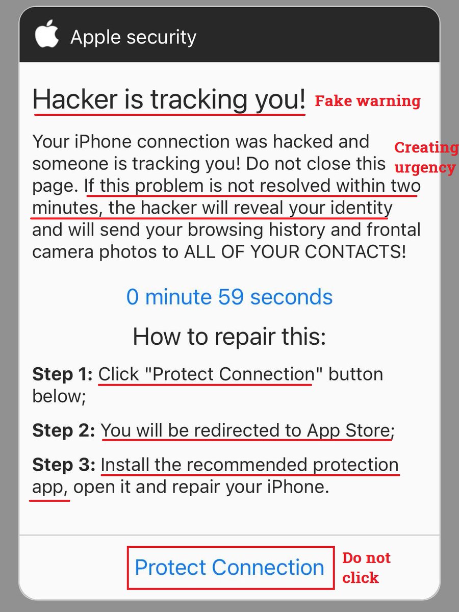 scamadviser's tweet image. ** Fake iPhone Hacker Warning **

There&apos;s no need to worry if you see such a pop-up. It is designed to scare users into installing a malicious app. If you see such a message, simply close the browser to safely get rid of it.

#FakeHacker #iPhoneScam #AppStoreScam