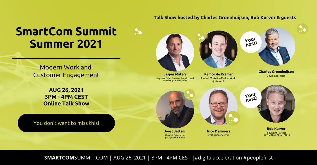 What will customer engagement look like after COVID’s digital acceleration? Watch the Online Talk Show by <a href="/chgroenhuijsen/">Charles Groenhuijsen</a> and <a href="/robkurver/">Rob Kurver</a> with Jasper Maters (<a href="/AudioCodes/">AudioCodes</a>), <a href="/remcodekramer/">Remco de Kramer</a> (<a href="/Microsoft/">Microsoft</a>), <a href="/jettensan/">Joost T Jetten</a> (<a href="/Logitech/">Logitech</a>) and <a href="/nicodammers46/">nicodammers46</a> (<a href="/oneCentral/">oneCentral</a>). bit.ly/3AVAUbB