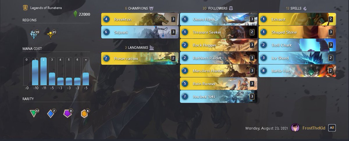 para quem ainda não pegou o mestre aqui vai uma recomendação para vocês fiz hoje 25-5 do d4 0pdl ao mestre jogando só de Overhelm, o deck está muito bom ainda runeterra.ar/decks/code/CMC…