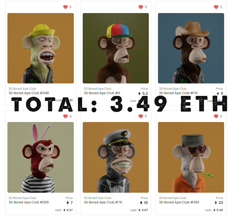 Someone had to pay lots of ETH for picking our 3D Apes these days.
3 Apes = 1 chance to have banana airdropped.
Join our discord to know more about our banana: discord.gg/BA6zeBXbBK
#openseaNFTs #NFTCommunity #nftcollectors #NFTcollectibles #3Dboredapeclub