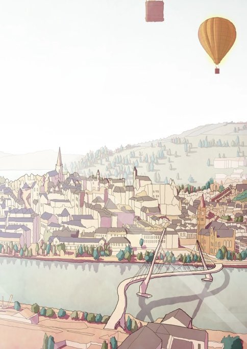 beoigh's tweet photo. Balúin os cionn Dhoire | Balloons over Derry. Available in A3, A4 and A5 sizes. #Doire #Derry #Balúin #Balloons #Colour #RiverFoyle #ThePeaceBridge #Art #Sketch #Colour #Beoigh Ceannaigh anseo: https://t.co/dXa66zEpAo https://t.co/1ZAG0w6aul