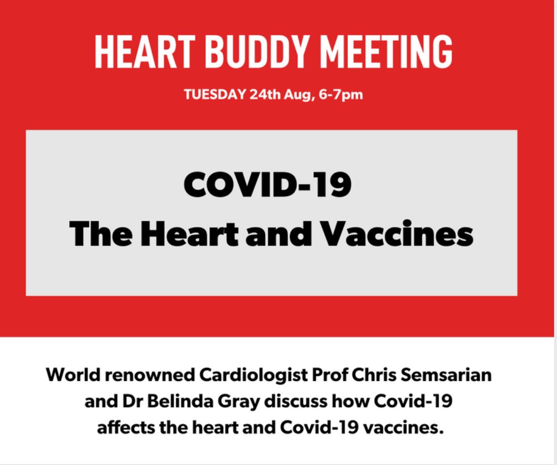 A reminder to please join us online tomorrow Tues 24th 6pm for our next Heart Buddy Meeting. Topical &amp; one not to miss. Zoom details on our Facebook page.