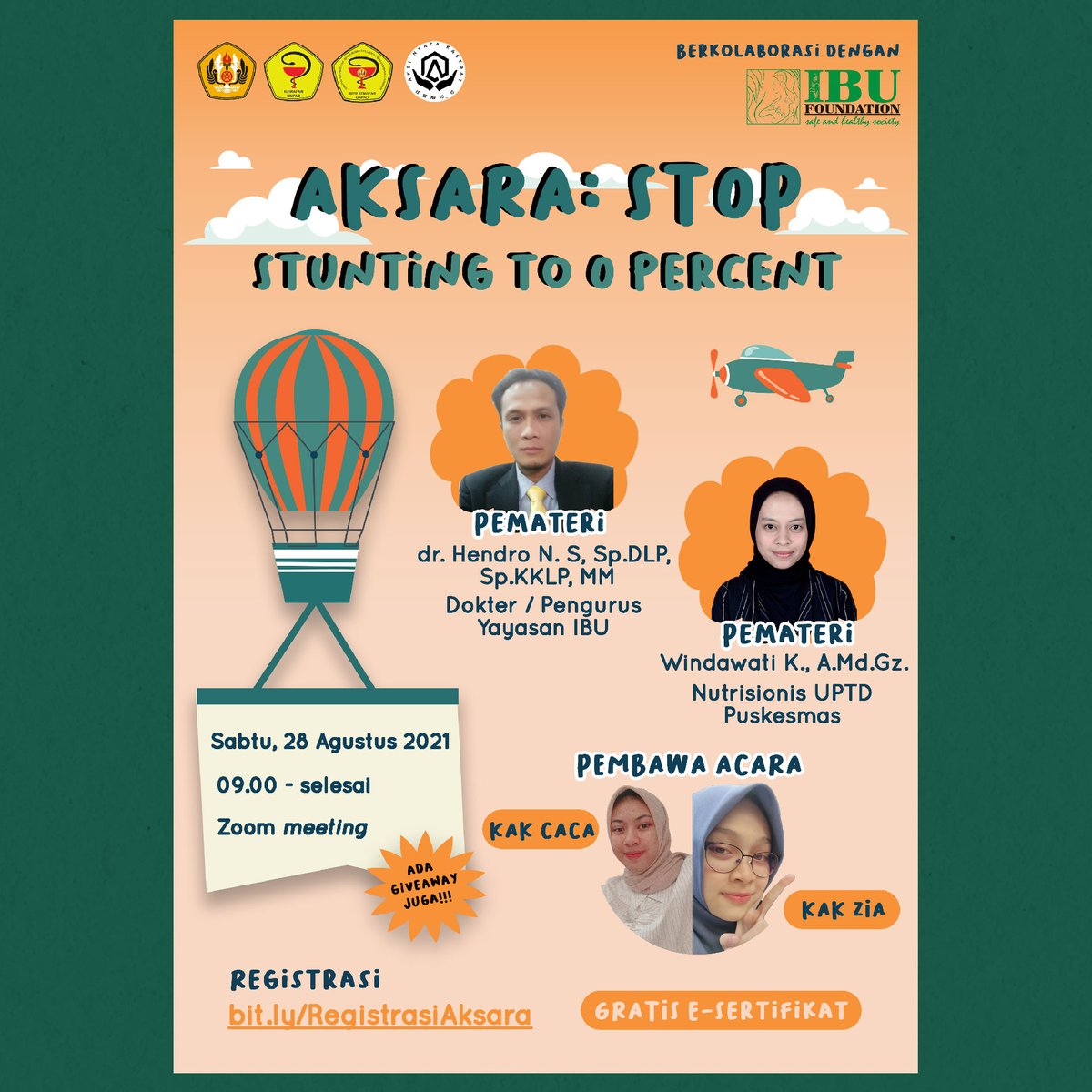 Akhir pekan ini ada acara bagus yang bisa kalian ikutin lho. Nama acaranya adalah AKSARA: Stop Stunting To 0 Percent yang digagas oleh BEM Kemafar UNPAD. 
registrasi di bit.ly/RegistrasiAksa… ya

ada giveaway juga lho nanti...

#ibufoundation
#unpad #kemafarunpad