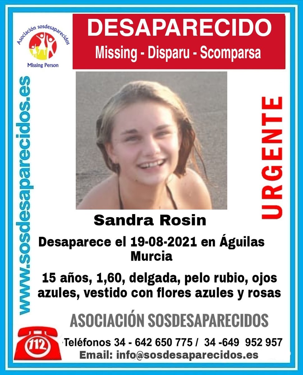 🆘#MuyUrgente ⚠️

Esta es Sandra, una #menor que ha #desaparecido en Águilas #Murcia

Si la has visto llámanos
 ☎062 
 ☎112 

Tu RT no cuesta nada y puede ayudarla