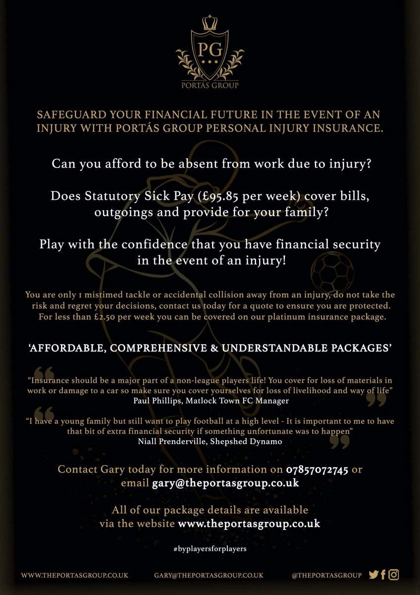 Can you afford to be absent from work due to injury?

Does Statutory Sick Pay (£95.85 per week) cover bills, out goings and provide for your family?

Safeguard your financial future in the event of an injury with Portás Group personal injury insurance

theportasgroup.co.uk