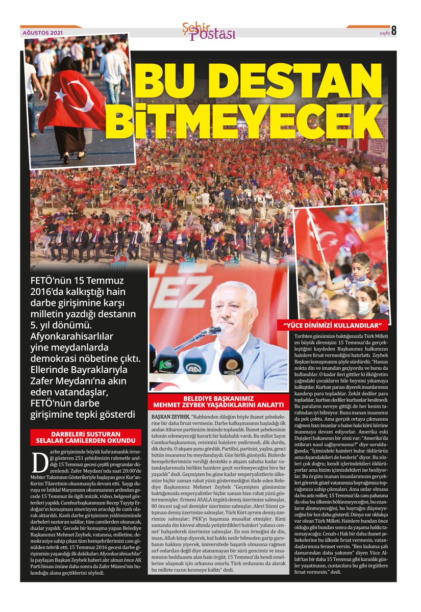 Şehir Postası Gazetemizin Ağustos 2021 sayısı...
#afyonkarahisar 
#Pazartesi
<a href="/afyonbelediyesi/">T.C. Afyonkarahisar Belediyesi</a> 
<a href="/zeybekbaskan/">Mehmet Zeybek</a> 
Gazetemizin tamamını okumak için 
sehirpostasi.com