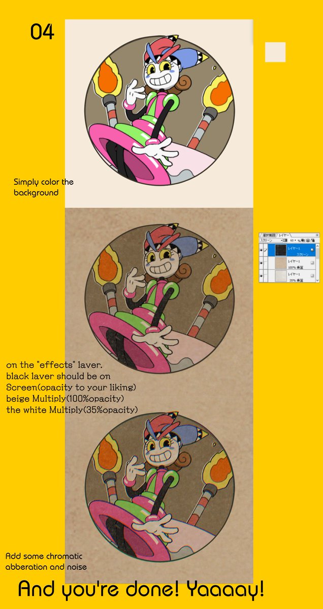 sprayPOKA0711's tweet image. 【Tutorial】cuphead 
How to draw Defeated-by-the- boss style pictures
#cuphead #cupheadoc
If you are interested
Please challenge.