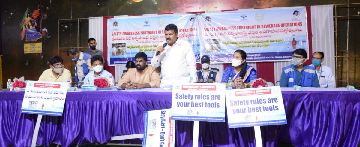 Sir, conducted safety awareness programme at Bagh Lingampally with Hon'ble MLA Sri Muta Gopal with local Corporators along with CGM III,GM5 ,DGMs &amp; M(E), SOP in the programme of *Sewerage Bhadratha pakshotsavalu* and also Citizens pledged. under O&amp;M Division. V HMWSSB