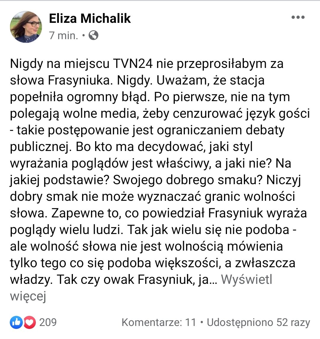 Nie na tym polegają wolne media, żeby cenzurować język gości. 
Chyba, że chodzi o Grzegorza Brauna, wtedy można takiego gościa wyrzucić z audycji. 
Oczywiście to są nieporównywalnie sytuacje.