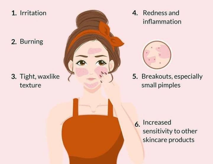 These are the signs of over exfoliation. It is important to know that whereas it's important to exfoliate, it should be done in moderation that is two to three times a week for normal or combination skin and once a week for sensitive skin.