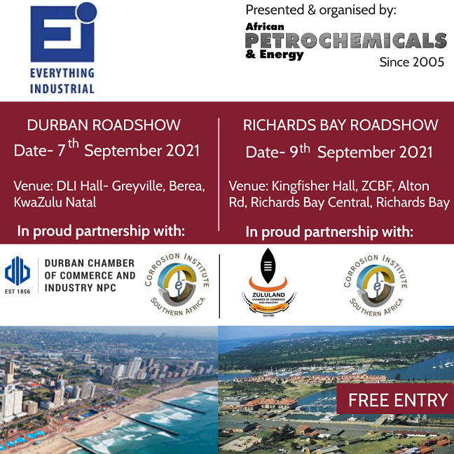 AfricanPetro's tweet photo. The Everything Industrial Roadshows, proudly hosted by African Petrochemicals. Join us on the 7th &amp; 9th September 2021. 
Stands are limited! 🛣

Contact- Candace- 082 922 0490
candace@africanpetrochemicals.co.za

Visitor Pre-register- https://t.co/Nmwoiqxhir https://t.co/AoVZJJyir4