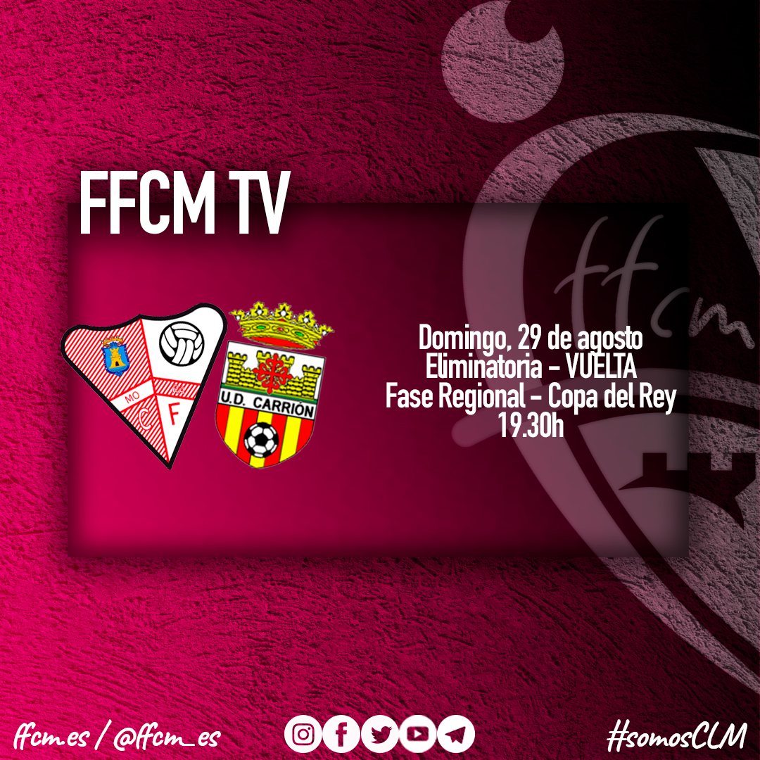 FFCM_es's tweet photo. 📺 FFCM TV / Primer aviso.

🗓 29 de agosto
⏰ 19:30h
🏟 Las Delicias
🏆 VUELTA, eliminatoria Fase Regional #CopaDelRey 
🆚 @Mora_CF . @udcarrion
🔗 https://t.co/pSOp94dkdI
Desde las 19.15h,🎙 @juanpafdez / 🧐 @CarlosICalzada

🖱 Click ▶️ Añadir ⏰ Tic Tac

#somosCLM #CopaDelRey https://t.co/ydFDnctmvi