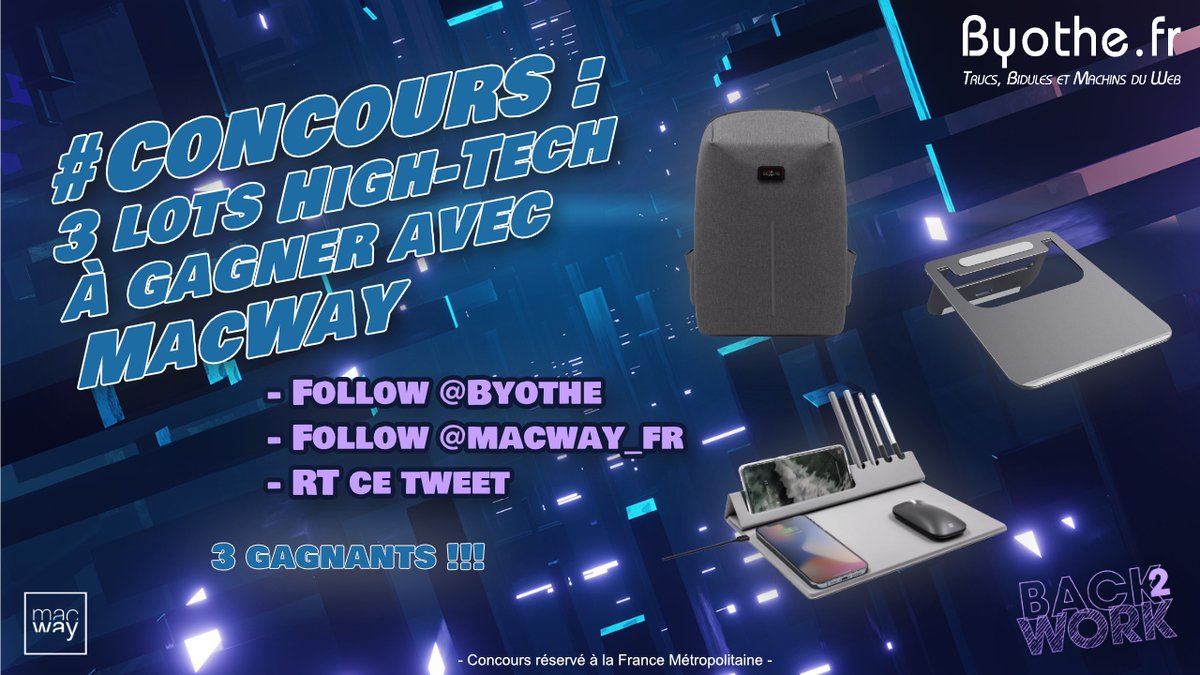 Byothe's tweet photo. #CONCOURS 🔥 à l'occasion des jours Back2Work de #MacWay https://t.co/lLS4EQAQMM
🎁3 cadeaux high-tech à gagner (voir tweets suivants) et 1 gagnant par lot !
Pour participer :
✅#Follow @Byothe
✅#Follow @macway_fr
🔄#RT ce message
TAS le 05/09/21 à 18h30
Bonne chance à tous! https://t.co/ukKPKWOee4