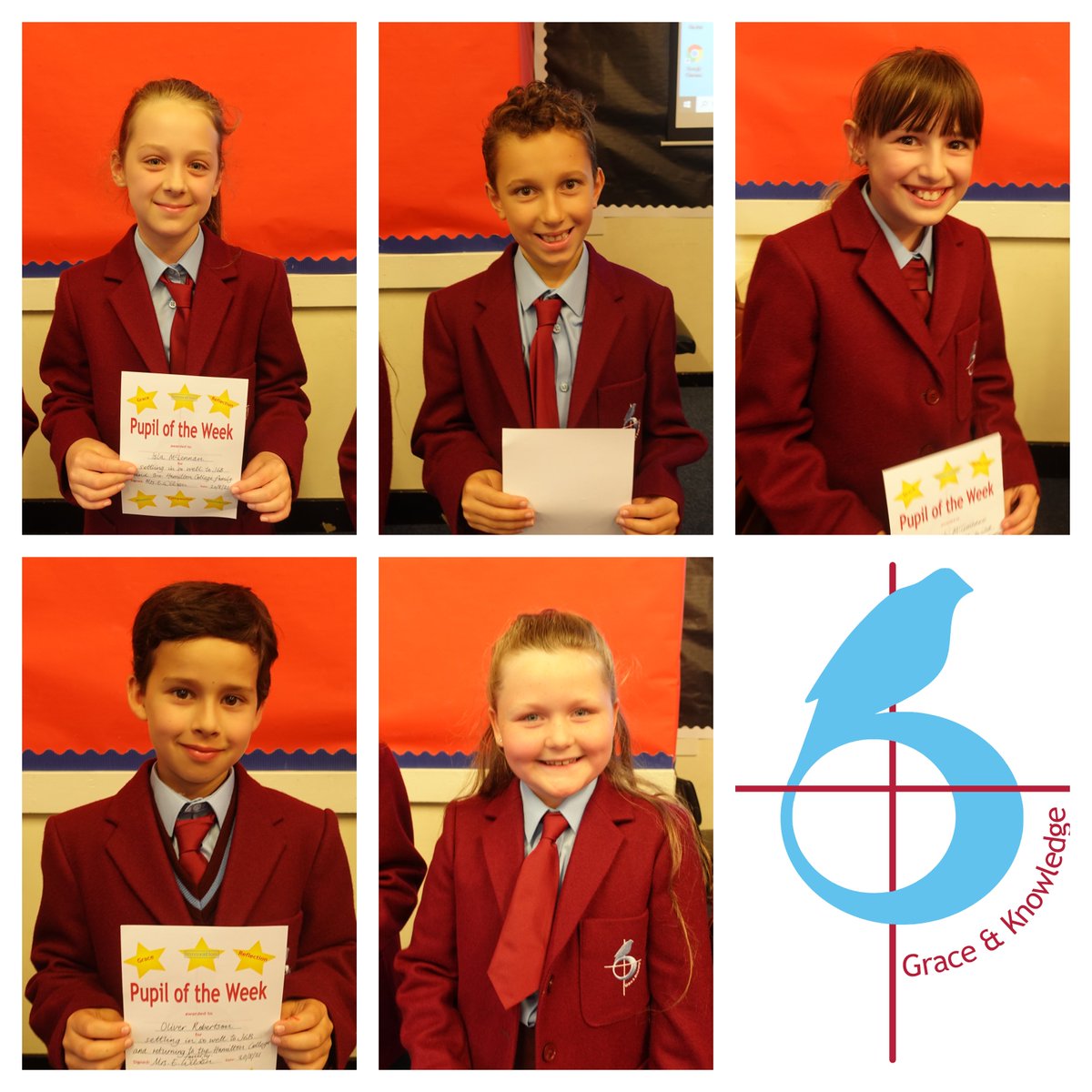 HC_Scotland's tweet photo. Congratulations to our first winners of #Pupiloftheweek at Hamilton College. Many of our learners are new to our school &amp; are already living &amp; breathing our values #HamiltonGrace, #HamiltonInnovation, #HamiltonWisdom, #HamiltonCompassion, #HamiltonConfidence &amp; #HamiltonReflection https://t.co/3L8xzZq1aF