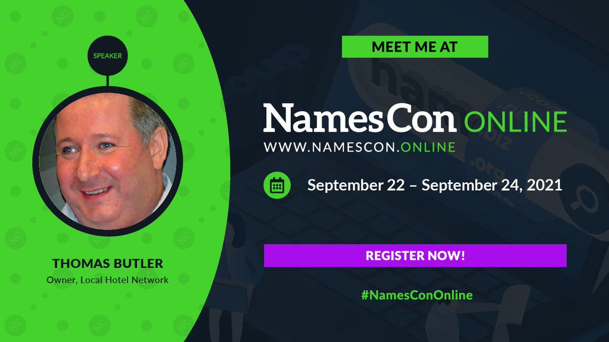 I'm excited to speak at #NamesConOnline, happening Sept 22-24. The whole #domainname industry is coming together to raise its game and explore the future of digital assets. I hope to see you there. Register today: namescon.online