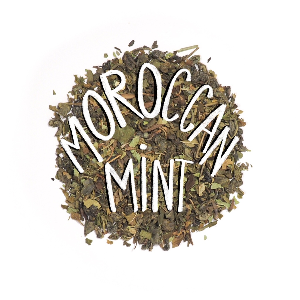 Moroccan Mint  🌱 Cooling peppermint and spearmint leaves mixed with grassy gunpowder green tea and  citrusy lemon verbena make this tea blend delicious either hot or cold. We also love mixing it with tangy limeade at the <a href="/bospublicmarket/">Boston Public Market</a>! bit.ly/SolunaMoMint