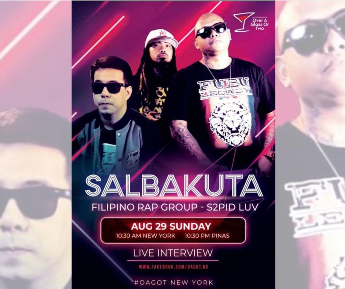 OverAGlassOrTwo's tweet photo. 🚨 Join us as we speak &amp; get to know, phenomenal rap group, Salbakuta #OverAGlassOrTwo 💯

@salbakuta_
https://t.co/V0pf5DInRv
https://t.co/UVn5MYJFQP
https://t.co/K2GYMB8h8j

#OAGOT #filipinopocast #pinoypodcast #PodcastPH #OFWPodcast #OPMPodcast #Salbakuta #PinoyRap #S2pidLuv https://t.co/oRX9neY9vy