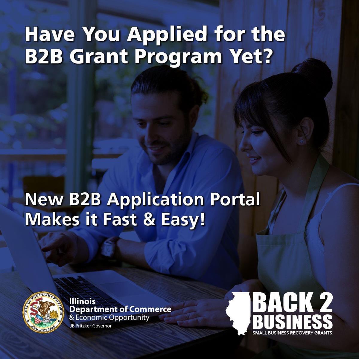 🚨APPLICATIONS NOW OPEN!🚨
Help has arrived with Illinois’ new $250 million #Back2Business (B2B) economic recovery program, prioritizing entertainment venues, restaurants, and bars, as well as hard-hit communities across IL.  Learn more and apply today: Illinois.gov/dceo/B2B