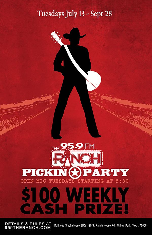 959theranch's tweet photo. Share your singer/songwriter talents with @959theranch and you could walk away with $100 every Tuesday at the @RailheadWPTX

#RanchPickinParty supported by #SchaeferOutfitter @CMCTriggers #FerrisRoofingContractors and @RotoRooter (Fort Worth, TX) https://t.co/yceY8EpLMR