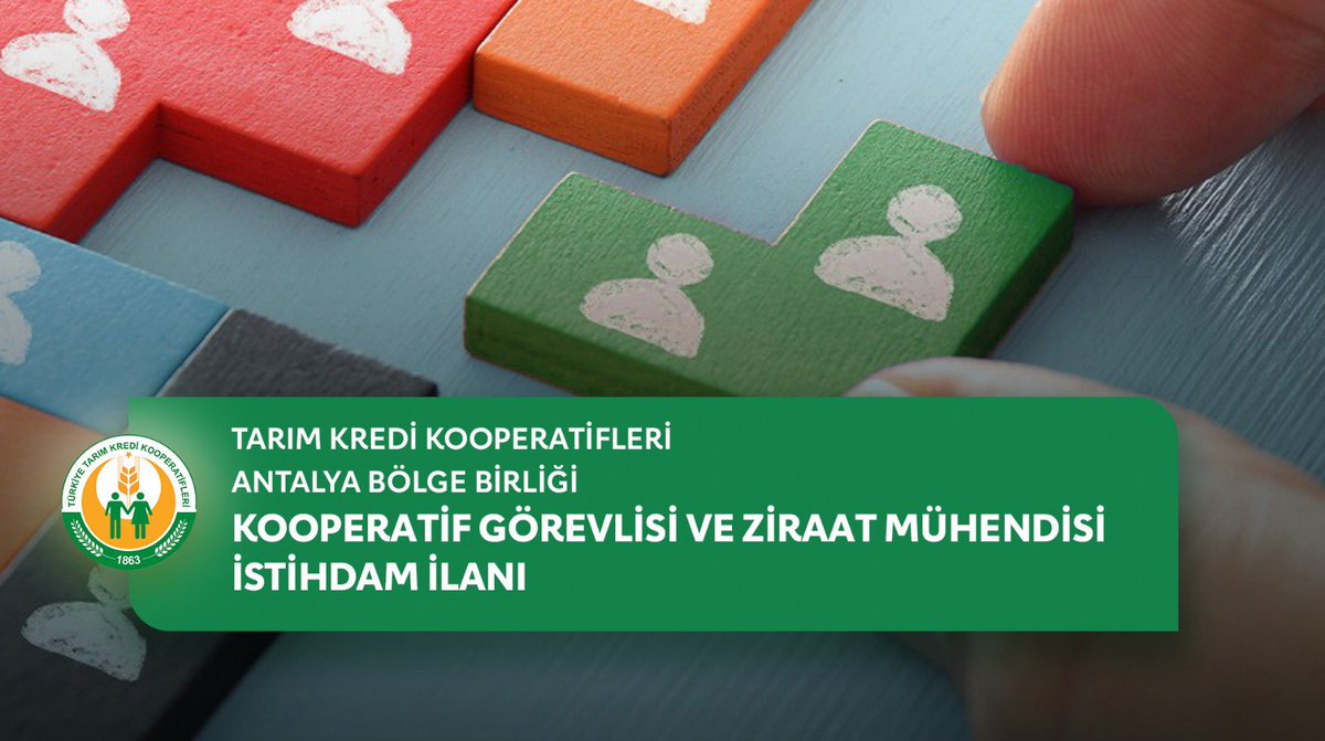 Tarım Kredi Kooperatifleri Antalya Bölge Birliğine bağlı illerde istihdam edilmek üzere Kooperatif Görevlisi ve Ziraat Mühendisi alımı yapılacak. Ayrıntılı bilgi için; tarimkredi.org.tr/gundem/duyurul…