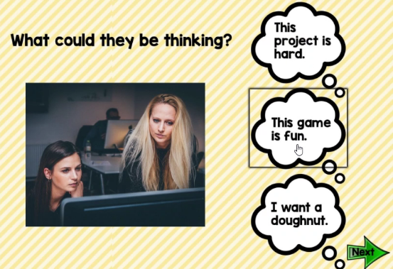 MissJFernandes's tweet image. Using BoomCards to help us answer &quot;What could they be thinking?&quot; @VanreenenTammy @jodij30 Talking about what we think and feel #hcdsbspecedsummerlearning