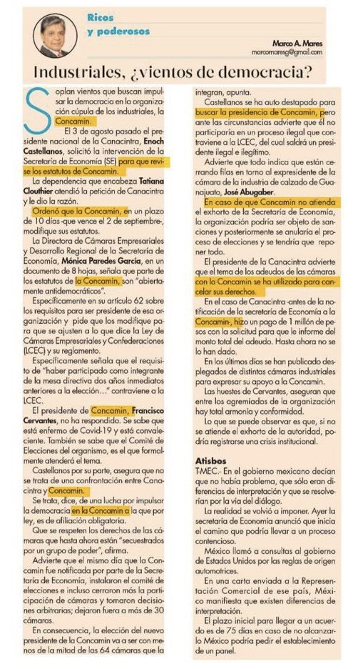 “No se trata de una confrontación entre <a href="/CANACINTRAMex/">CANACINTRA México</a> y <a href="/CONCAMIN/">CONCAMIN</a> , se trata de una lucha por impulsar la democracia en CONCAMIN” <a href="/enoch_cfz/">Enoch Castellanos Férez</a>  ⚙️🏭
eleconomista.com.mx/opinion/Indust…