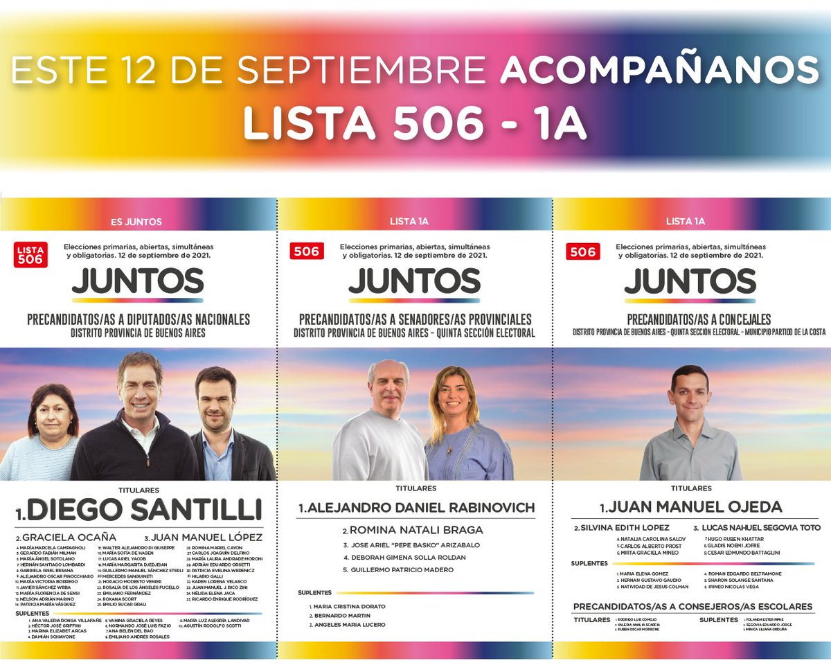 MujeresLaCosta's tweet photo. ESTA ES NUESTRA BOLETA 📩

Les compartimos la boleta que encabezan el Colo @diegosantilli
@arabinovich_ok y @JuanOje75665488

Esta boleta que representa la unidad, es una esperanza para todos los costeros, y creemos que es haciéndolo JUNTOS. 
Acompañanos!!!! 👇 https://t.co/lfaIM7P73P