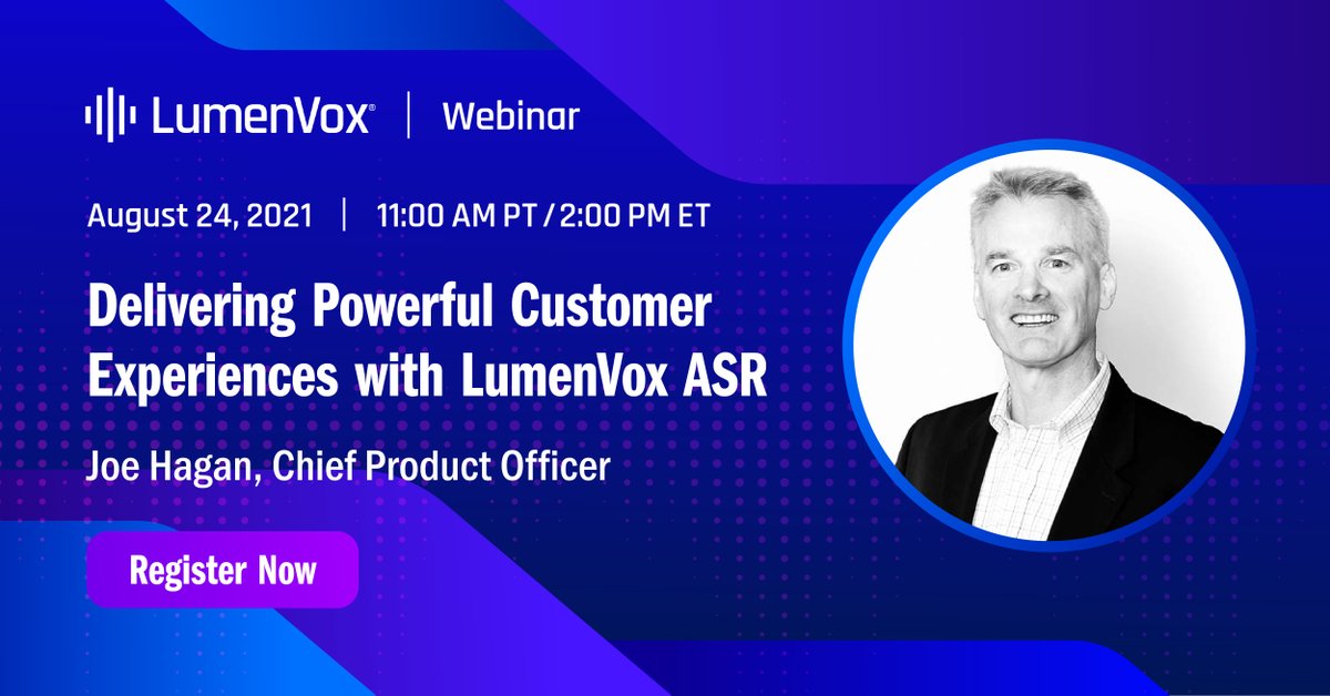 Learn more about <a href="/LumenVox/">LumenVox</a>'s new ASR engine with transcription. Based on comparisons vs top ASR competitors in the market, LumenVox has the highest performance &amp; highest accuracy. Join us on August 24 at 11:00 am PT for 30 min. Register now! bit.ly/2WNMcj8 #CX #Webinar