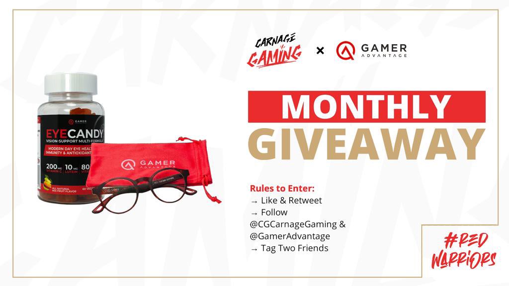 😊 Excited to announce our Monthly <a href="/GamerAdvantage/">Gamer Advantage</a> Giveaway. 

👓 To increase awareness for eye health we will be giving away a pair of Glasses &amp; Eye Candy each month. 

Rules:
Follow <a href="/CGCarnageGaming/">Los Angeles</a> &amp; <a href="/GamerAdvantage/">Gamer Advantage</a> 
Tag Two Friends
Like &amp; Retweet

Winner Chosen Sep 23. #GAFam