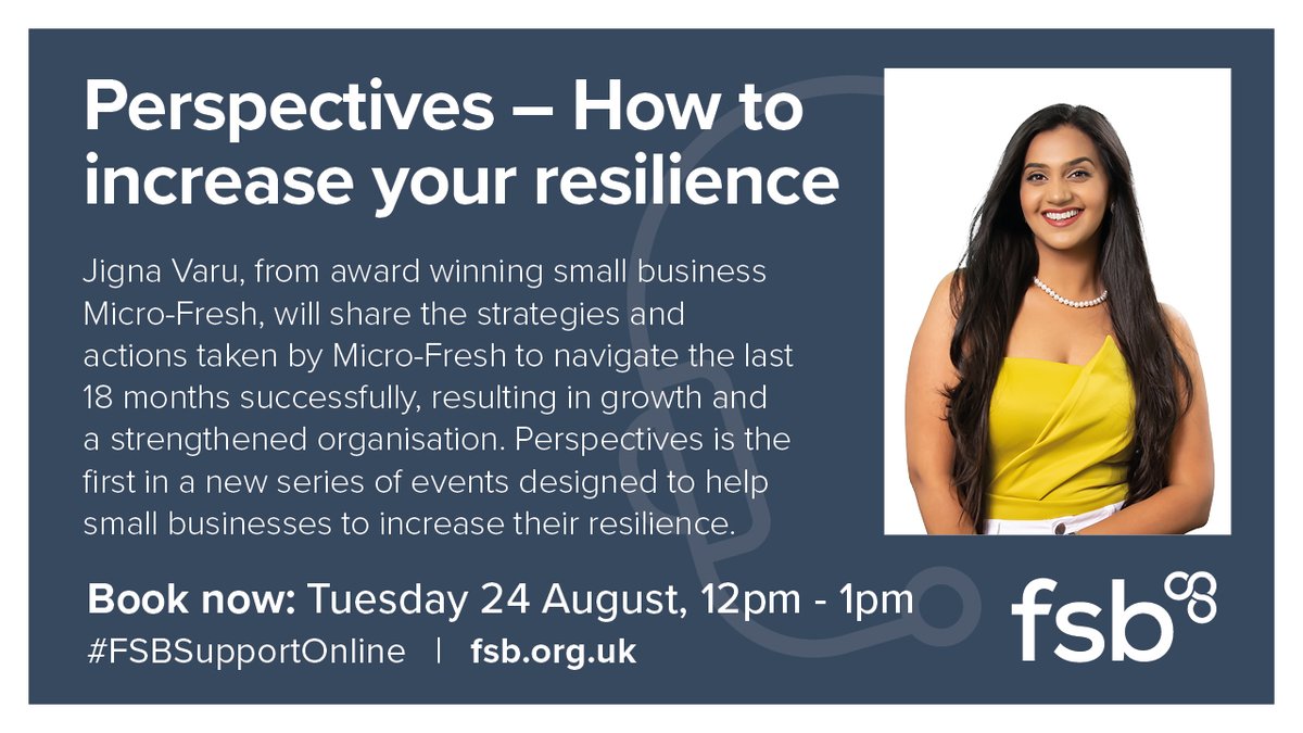 fsb_policy's tweet photo. It’s not too late to join our free Perspectives event tomorrow (12:00-13:00).

Join us to hear from @JignaVaru at @FresherLiving talk about strategies for growing a successful business in a tough climate.

Sign up here👇
https://t.co/zqJgt5FWRc https://t.co/41lnypiuQN