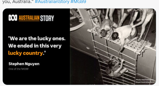 MagConception's tweet photo. #auspol @ABC  @AustralianStory
@abcaustralia   #mg99 story was a cracker- brings back times&amp; emotions from a time when Australians acted and were recognized as wonderful people-our current politicians need to absorb the message from these sailors and their appreciative survivors https://t.co/e9BgbsPFqB